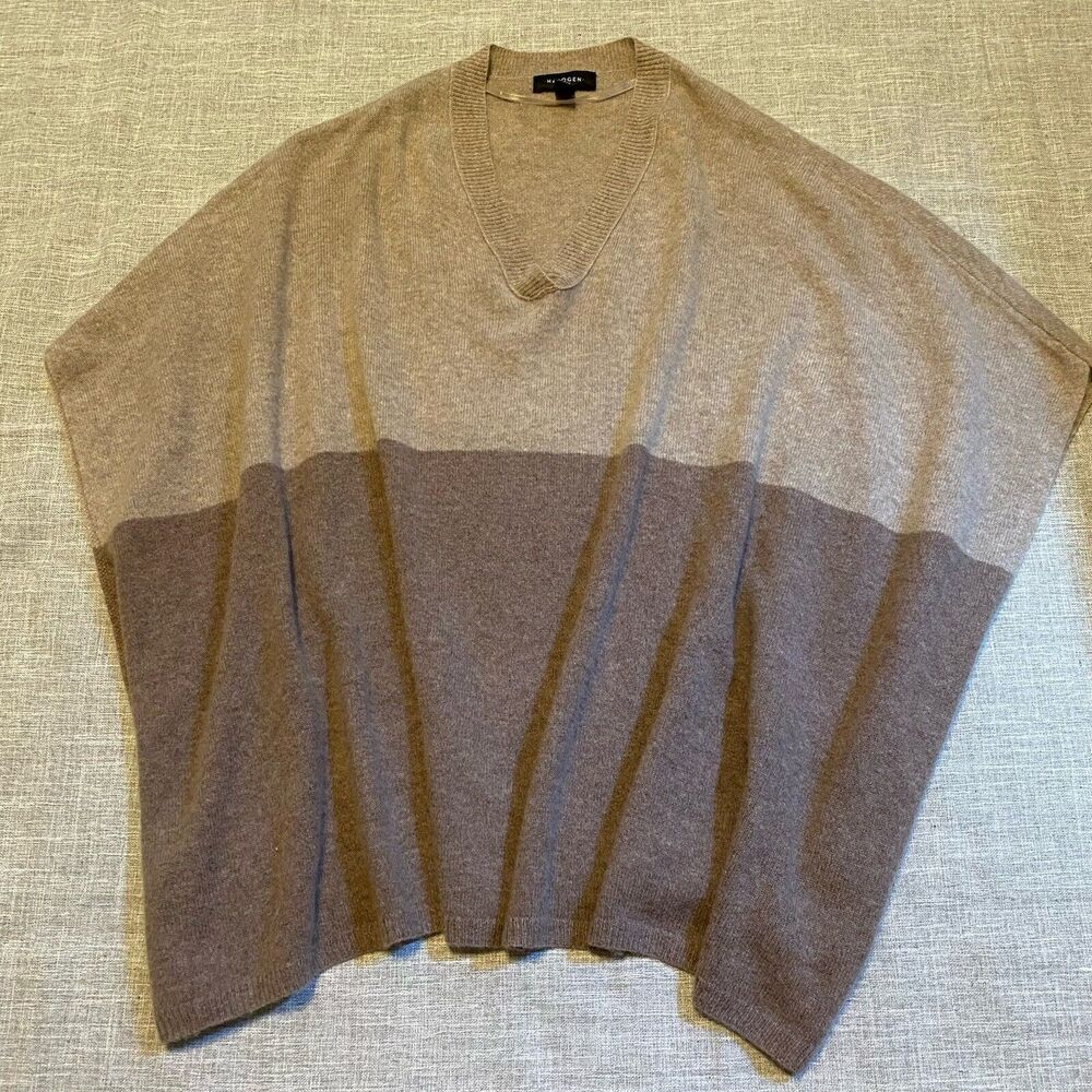 Halogen 100% Cashmere Oversized Poncho Tan Brown One Size Knit Sweater Cozycore